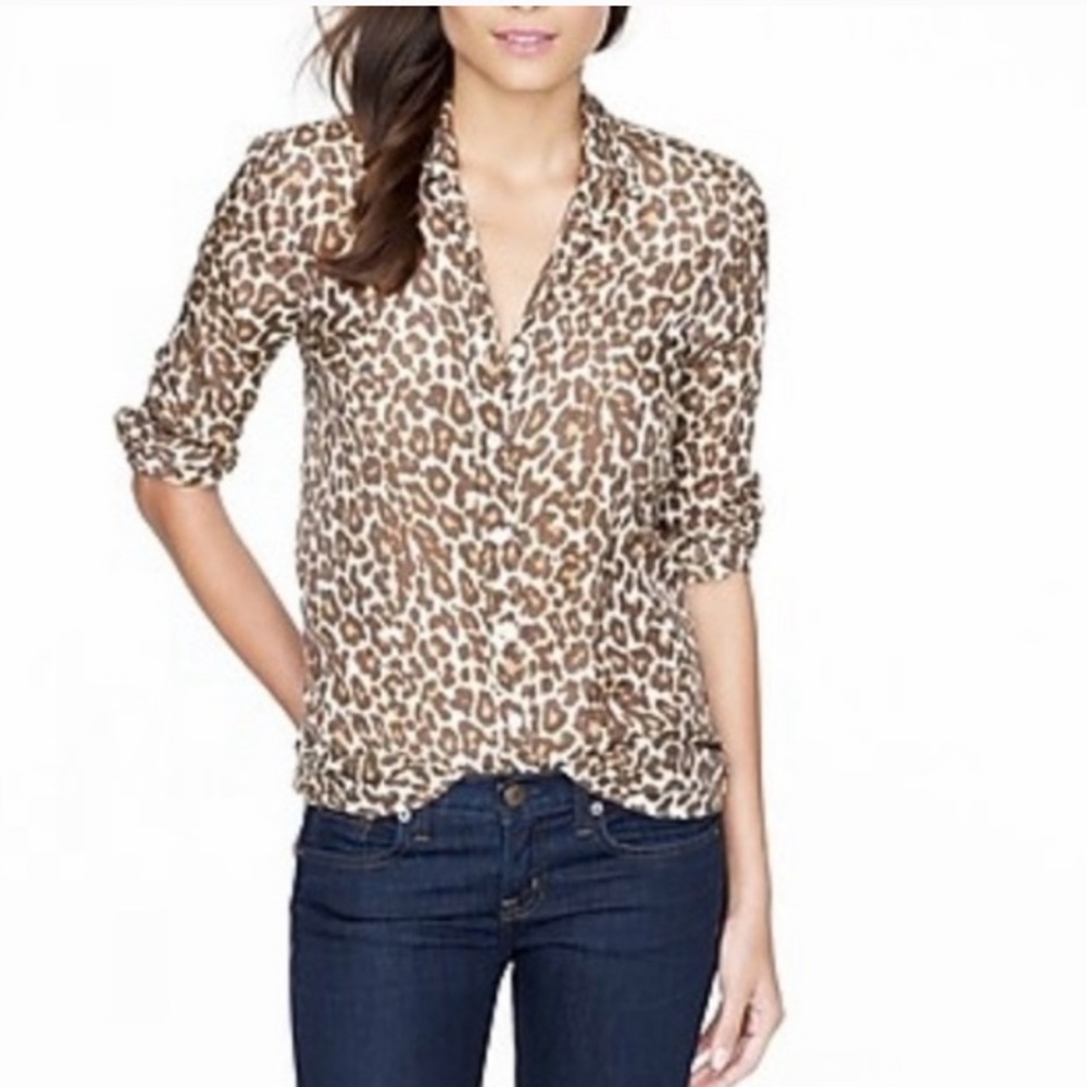 J Crew Animal Print Silk Button Up